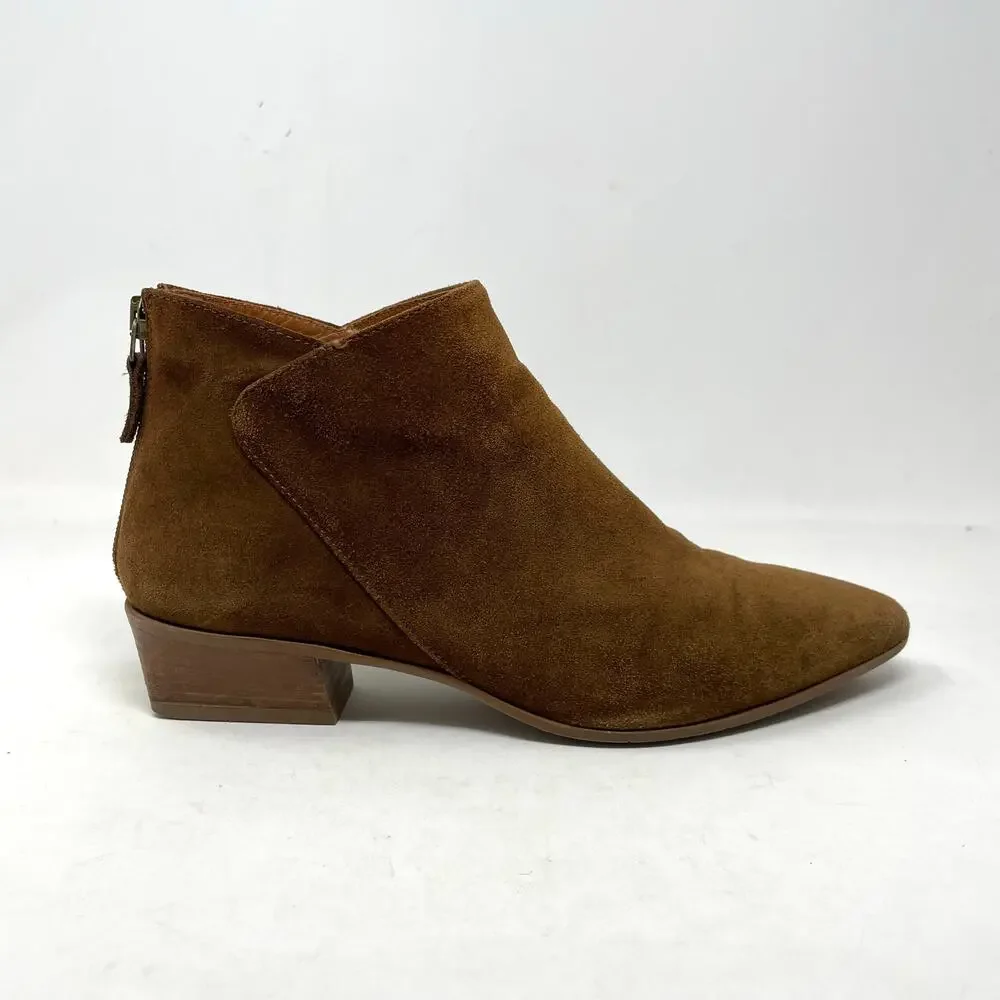 Aquatalia Faustine Brown Suede Pointed Ankle Bootie Boots Back Zip womens 7